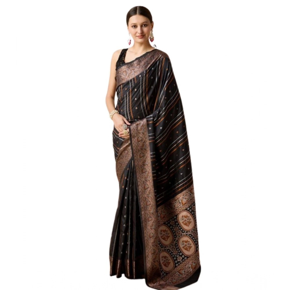 Amfyn Women's Soft Silk Jacquard Saree With Unstitched Blouse 5.5Mtr (Black)