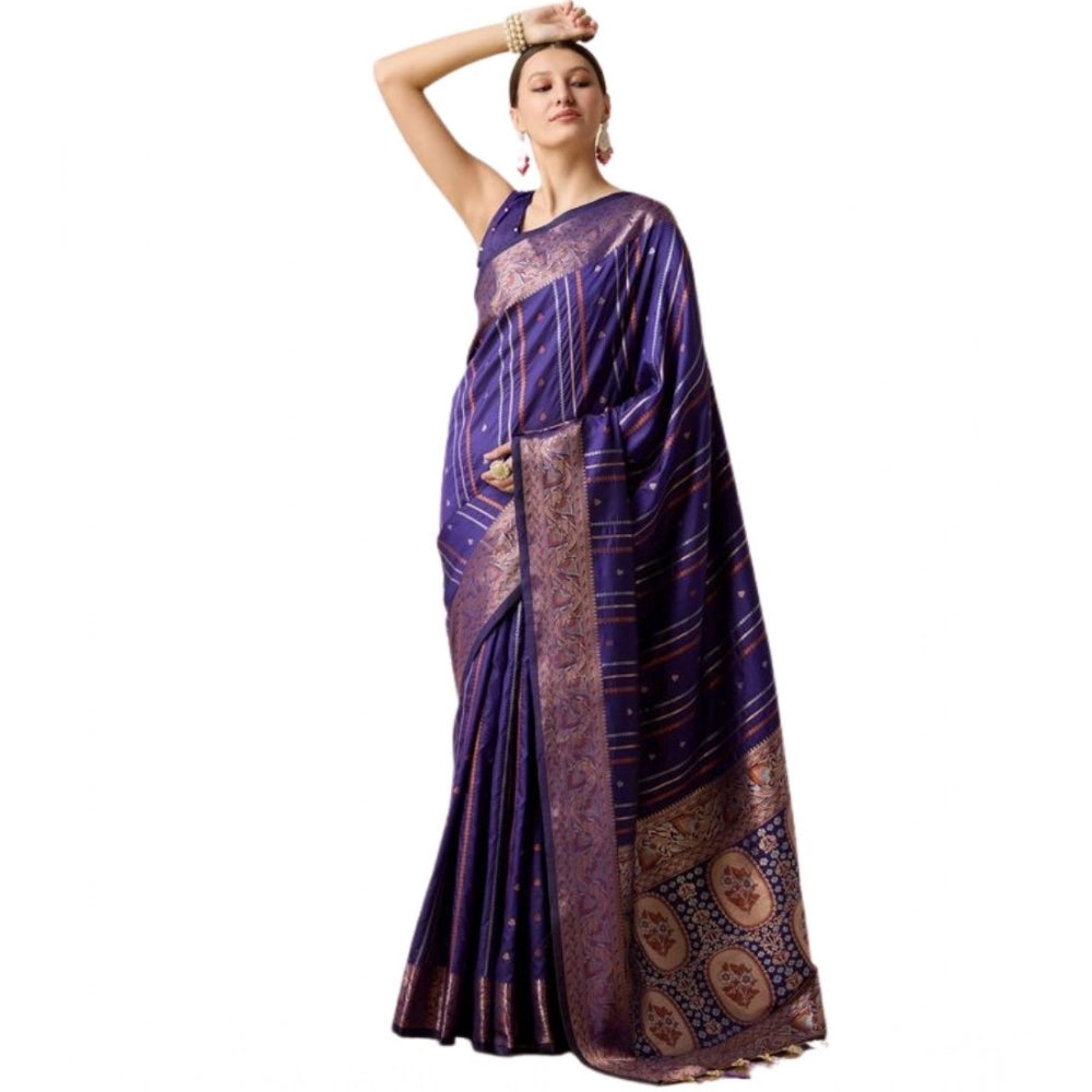 Amfyn Women's Soft Silk Jacquard Saree With Unstitched Blouse 5.5Mtr (Blue)