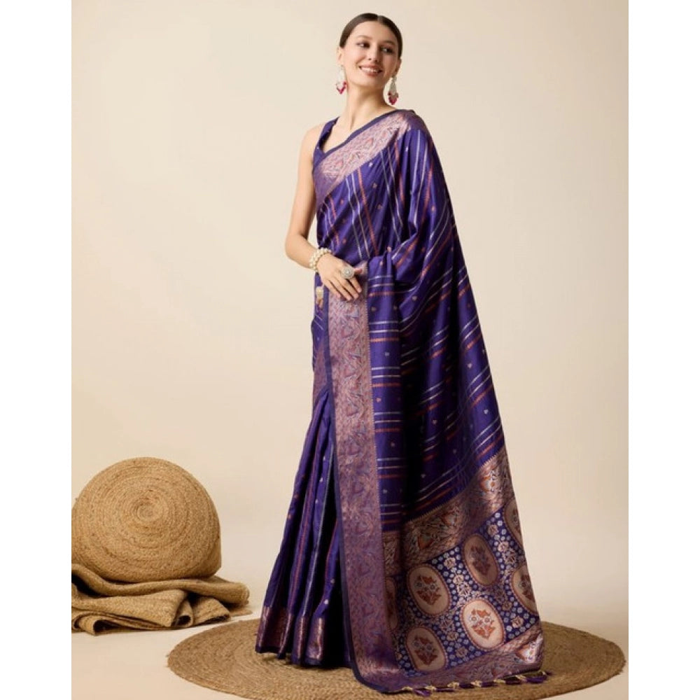 Amfyn Women's Soft Silk Jacquard Saree With Unstitched Blouse 5.5Mtr (Blue)
