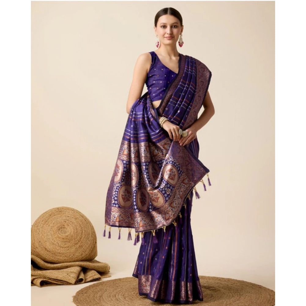 Amfyn Women's Soft Silk Jacquard Saree With Unstitched Blouse 5.5Mtr (Blue)