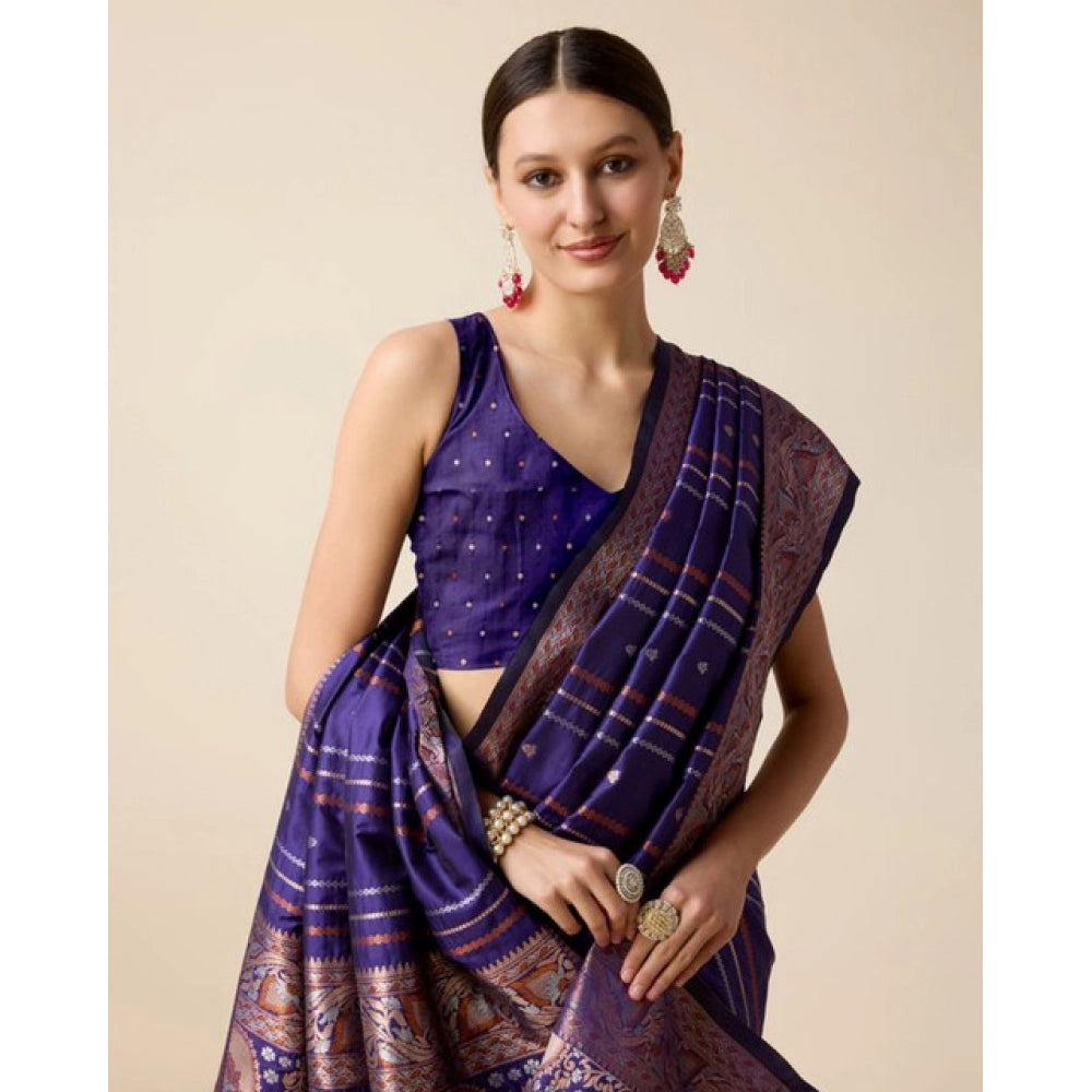 Amfyn Women's Soft Silk Jacquard Saree With Unstitched Blouse 5.5Mtr (Blue)