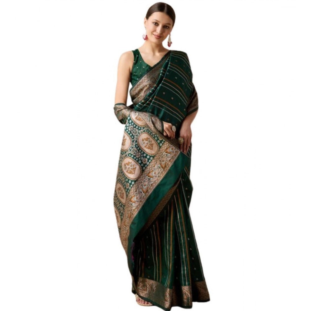 Amfyn Women's Soft Silk Jacquard Saree With Unstitched Blouse 5.5Mtr (Green)