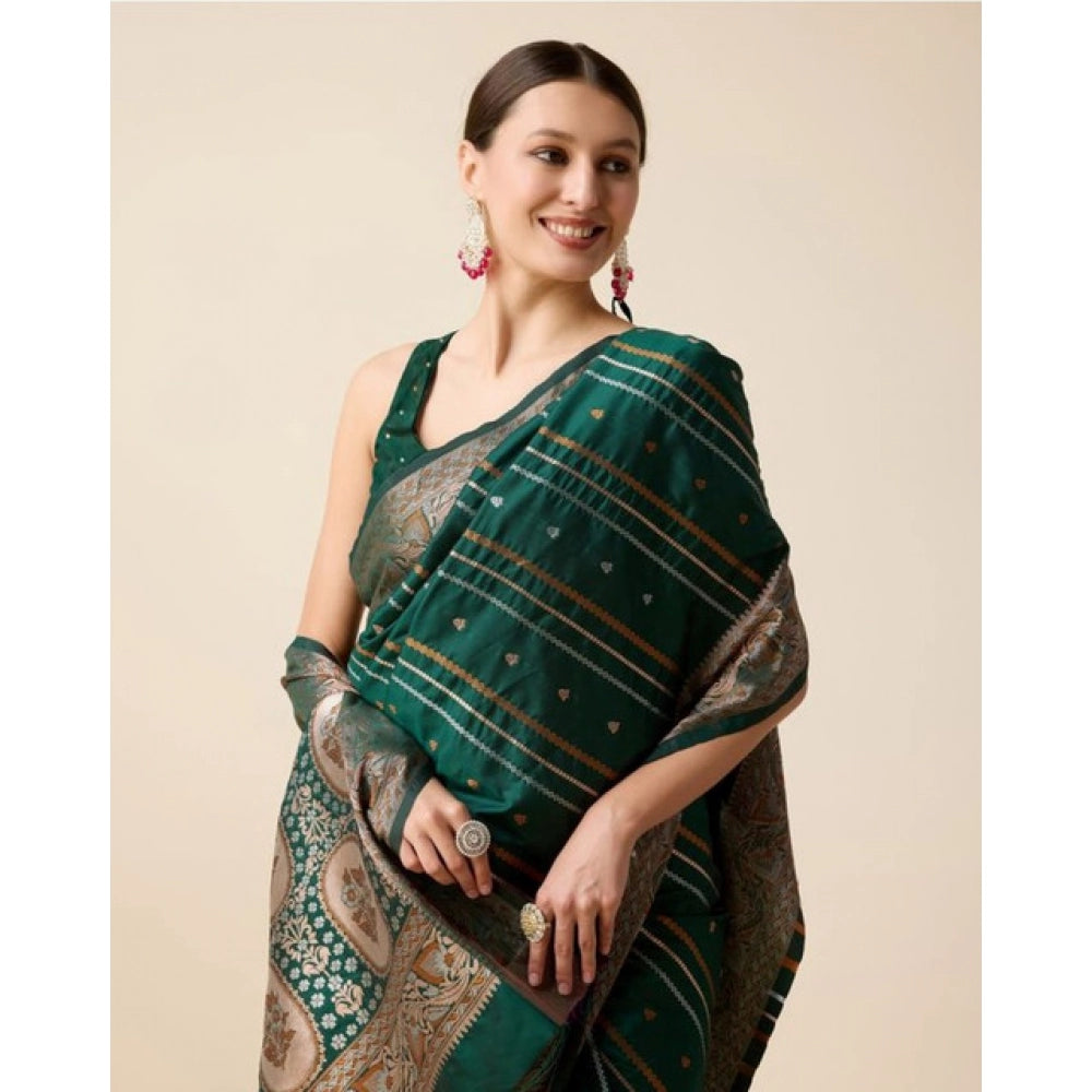 Amfyn Women's Soft Silk Jacquard Saree With Unstitched Blouse 5.5Mtr (Green)