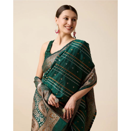 Amfyn Women's Soft Silk Jacquard Saree With Unstitched Blouse 5.5Mtr (Green)