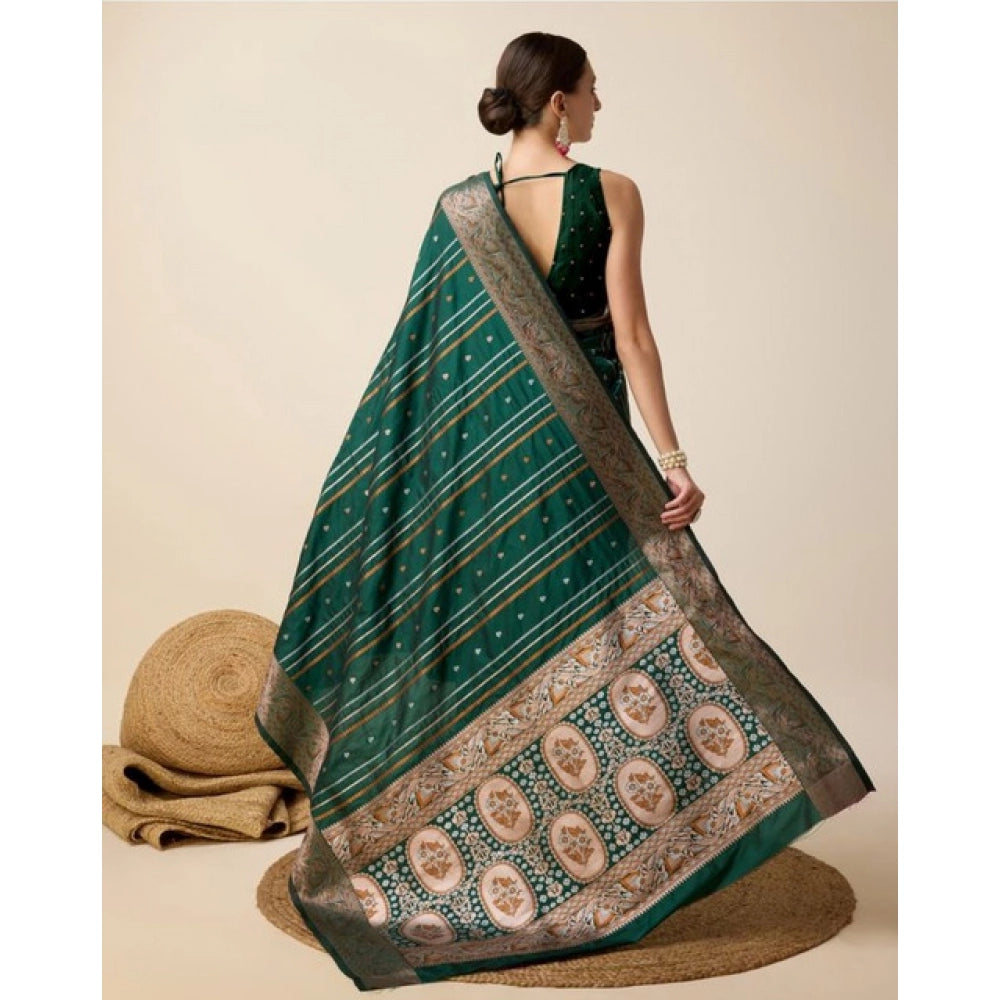 Amfyn Women's Soft Silk Jacquard Saree With Unstitched Blouse 5.5Mtr (Green)