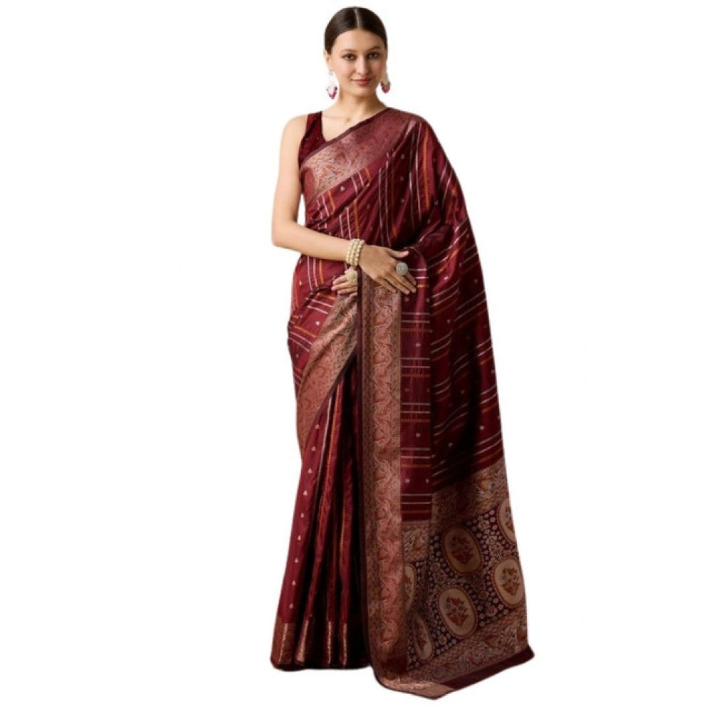 Amfyn Women's Soft Silk Jacquard Saree With Unstitched Blouse 5.5Mtr (Maroon)