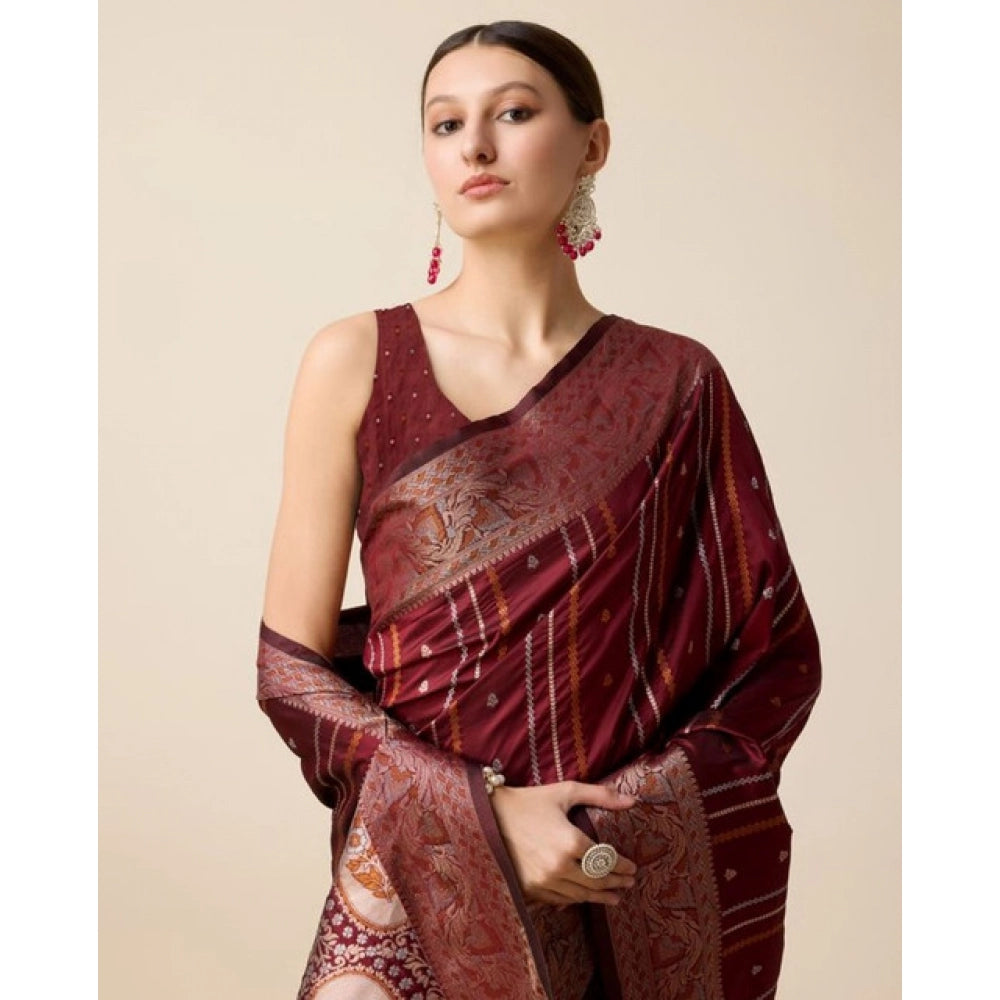 Amfyn Women's Soft Silk Jacquard Saree With Unstitched Blouse 5.5Mtr (Maroon)