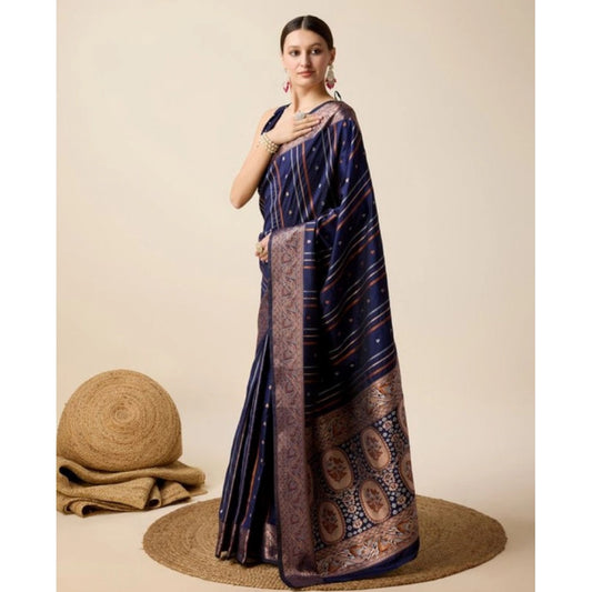 Amfyn Women's Soft Silk Jacquard Saree With Unstitched Blouse 5.5Mtr (Navy)