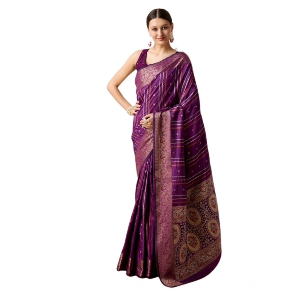 Amfyn Women's Soft Silk Jacquard Saree With Unstitched Blouse 5.5Mtr (Purple)