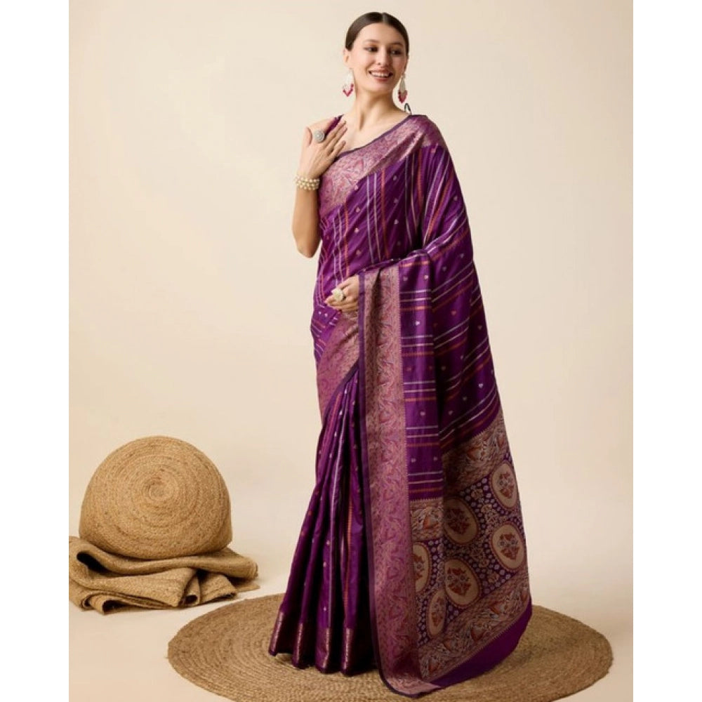 Amfyn Women's Soft Silk Jacquard Saree With Unstitched Blouse 5.5Mtr (Purple)
