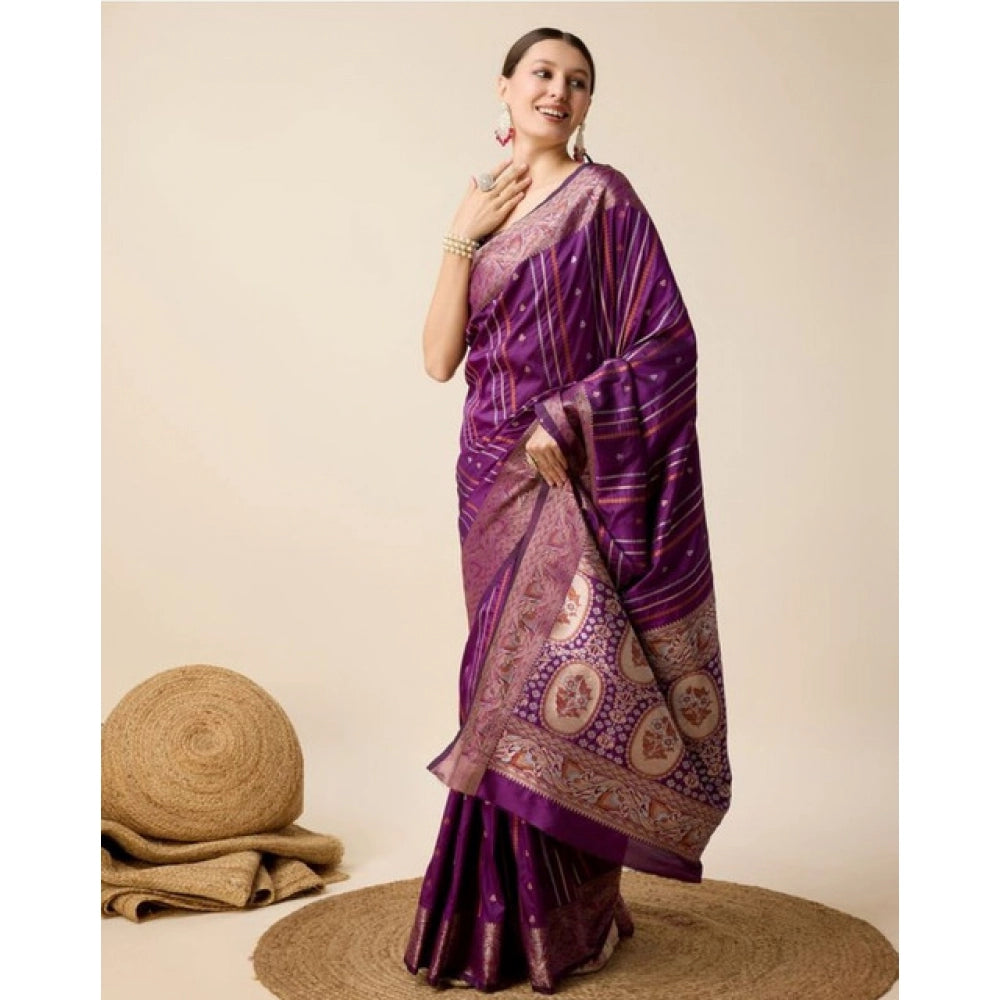 Amfyn Women's Soft Silk Jacquard Saree With Unstitched Blouse 5.5Mtr (Purple)