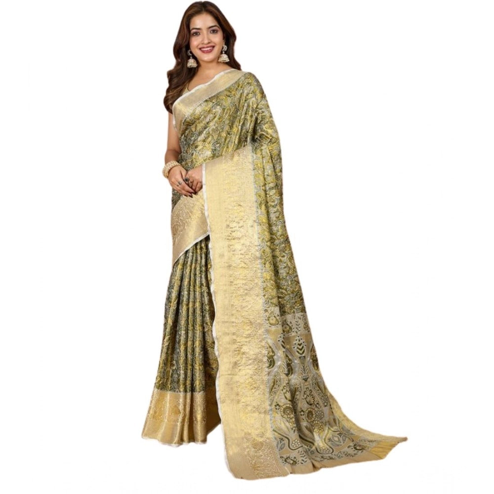 Amfyn Women's Jacquard Saree With Unstitched Blouse 5.5Mtr (Olive)