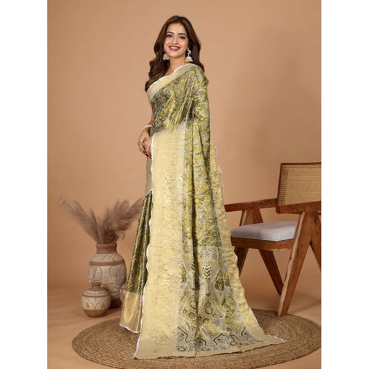 Amfyn Women's Jacquard Saree With Unstitched Blouse 5.5Mtr (Olive)