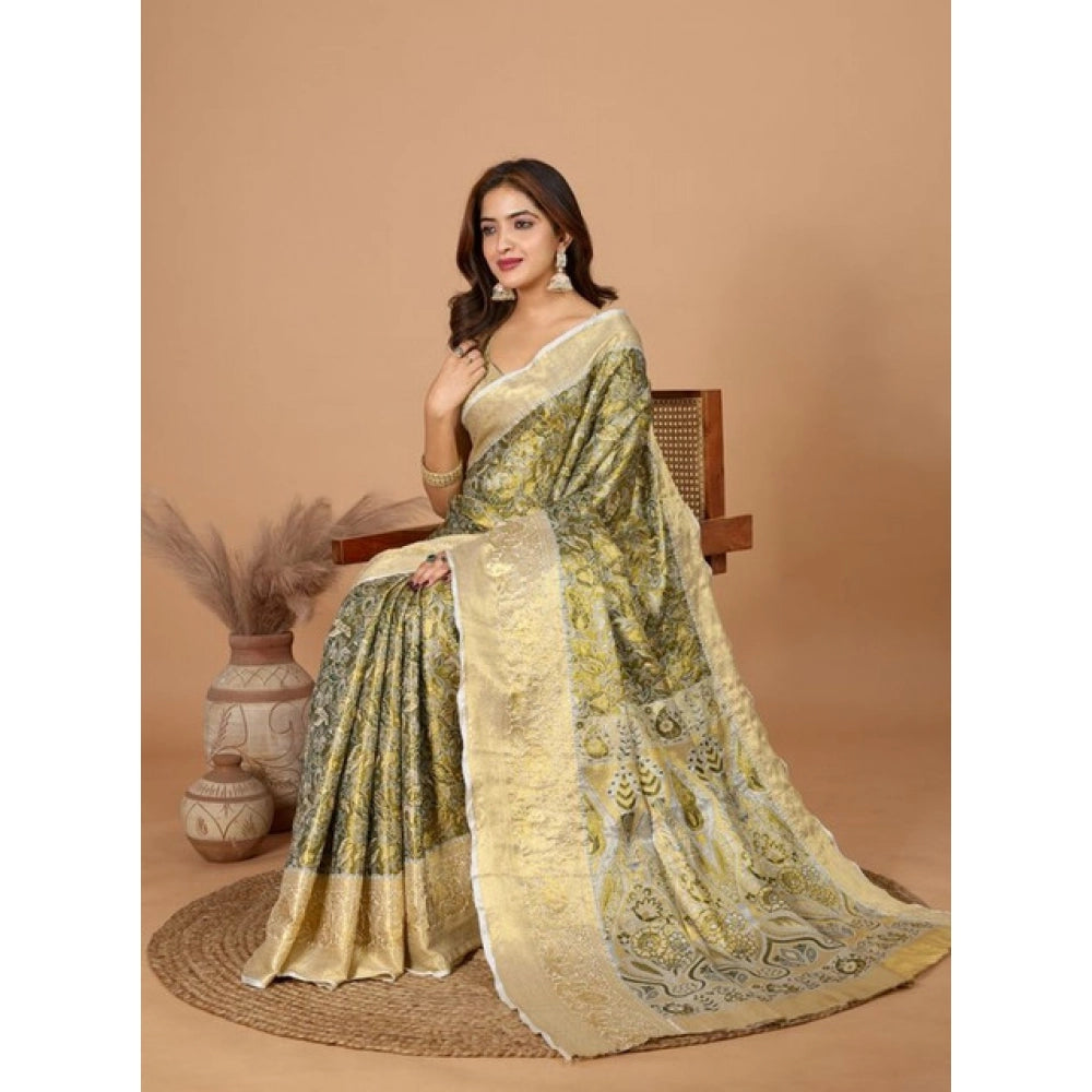 Amfyn Women's Jacquard Saree With Unstitched Blouse 5.5Mtr (Olive)