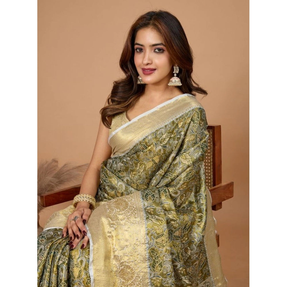 Amfyn Women's Jacquard Saree With Unstitched Blouse 5.5Mtr (Olive)
