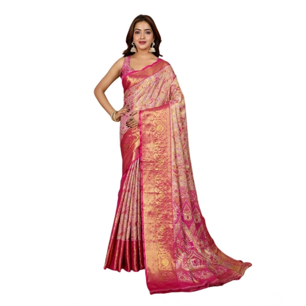 Amfyn Women's Jacquard Saree With Unstitched Blouse 5.5Mtr (Pink)