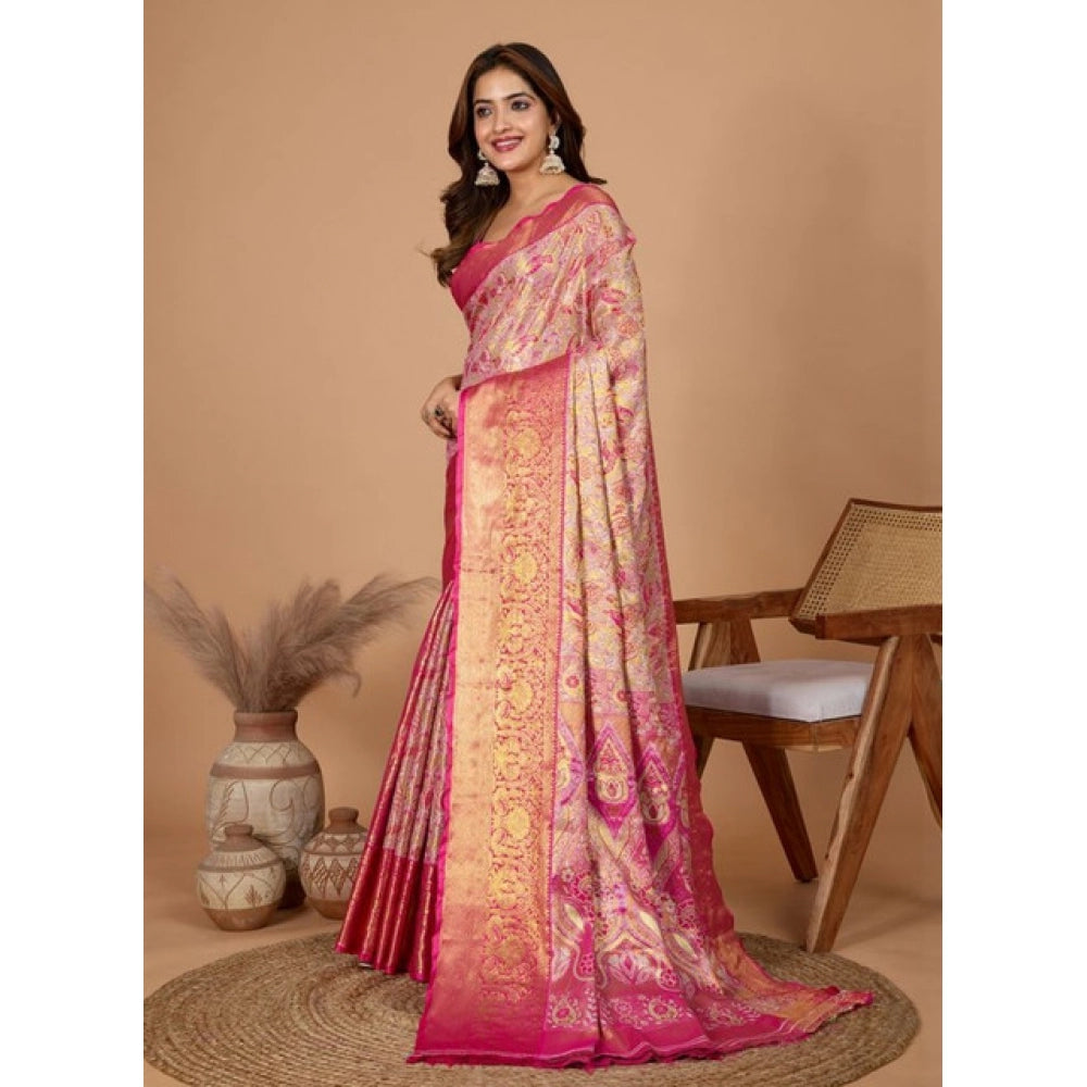 Amfyn Women's Jacquard Saree With Unstitched Blouse 5.5Mtr (Pink)