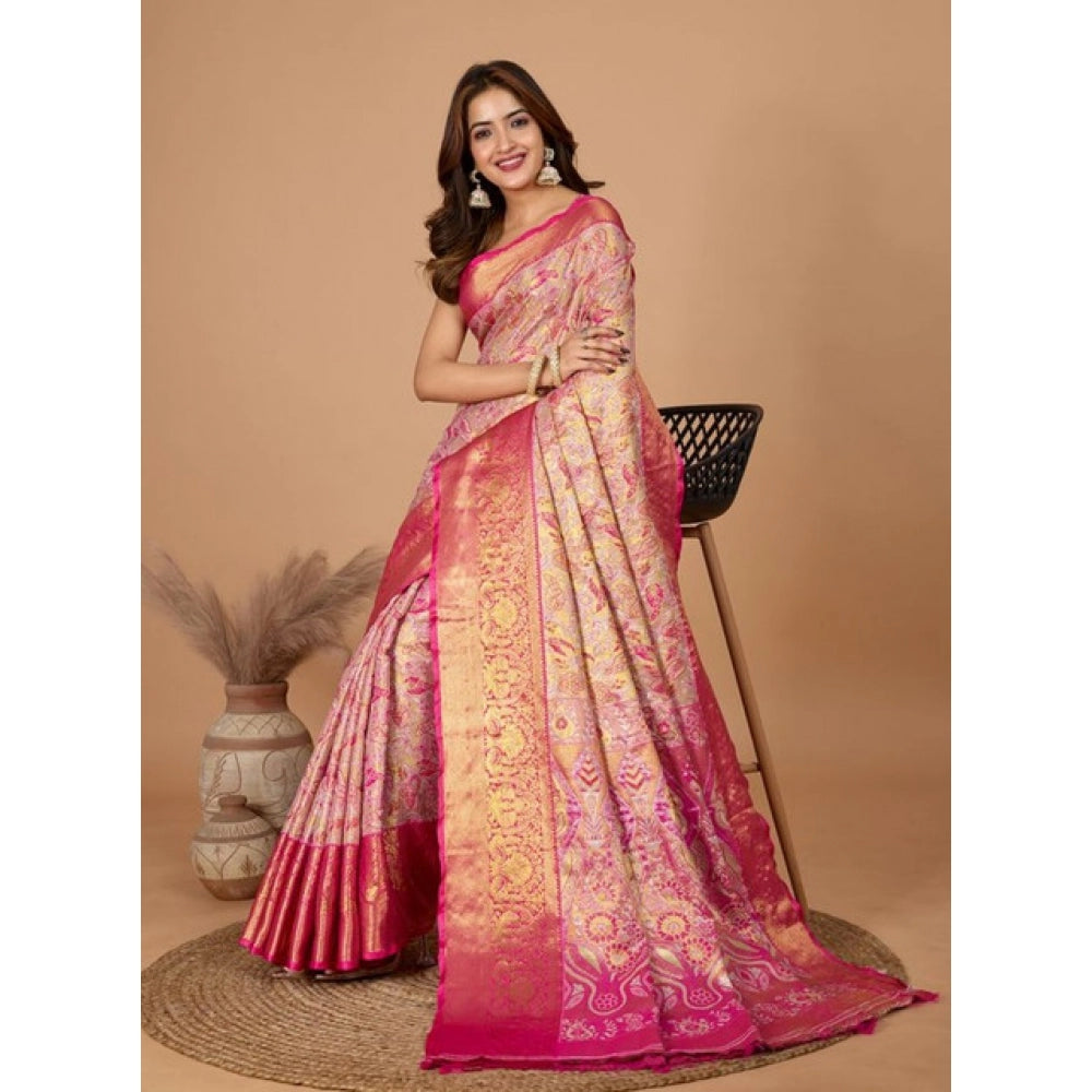 Amfyn Women's Jacquard Saree With Unstitched Blouse 5.5Mtr (Pink)