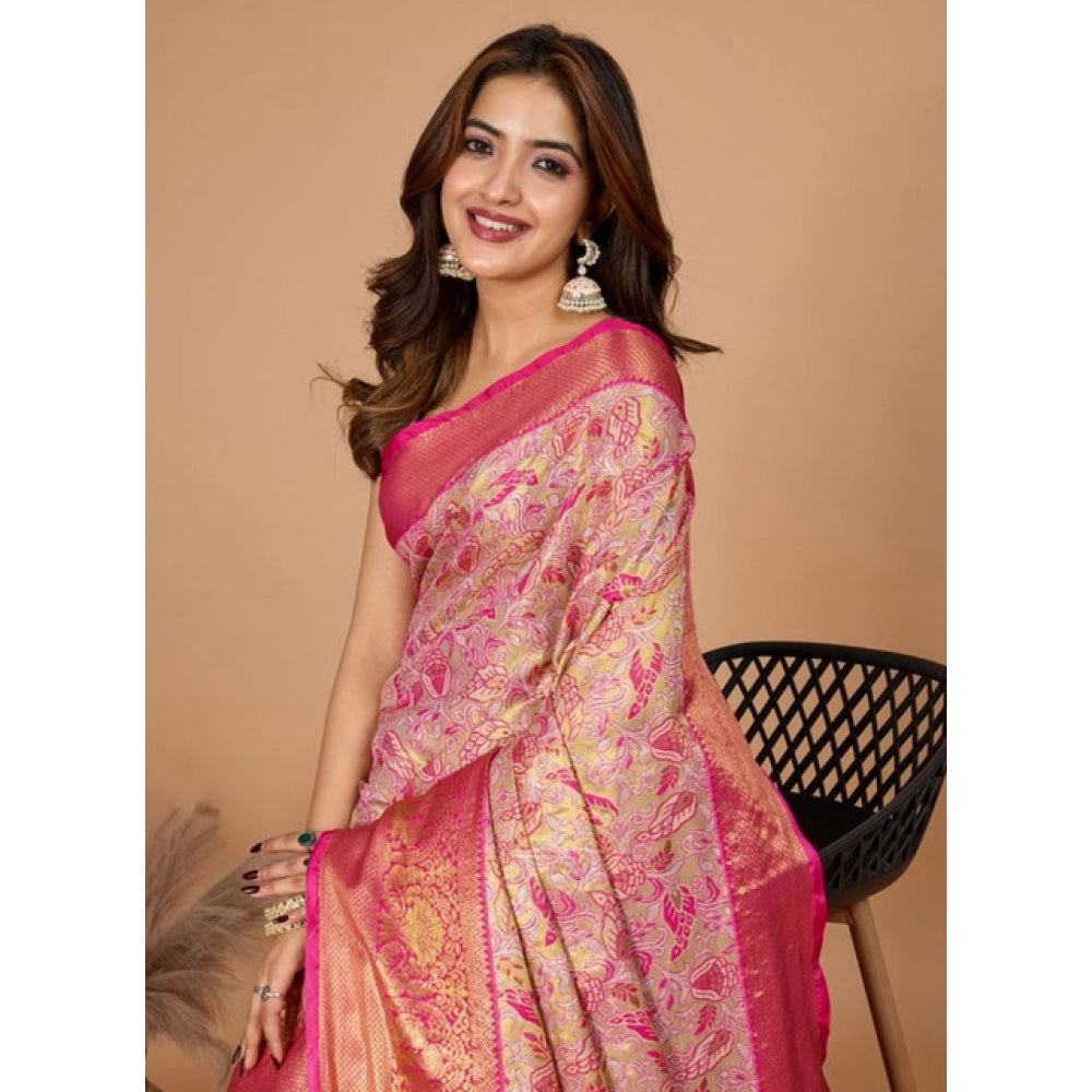Amfyn Women's Jacquard Saree With Unstitched Blouse 5.5Mtr (Pink)