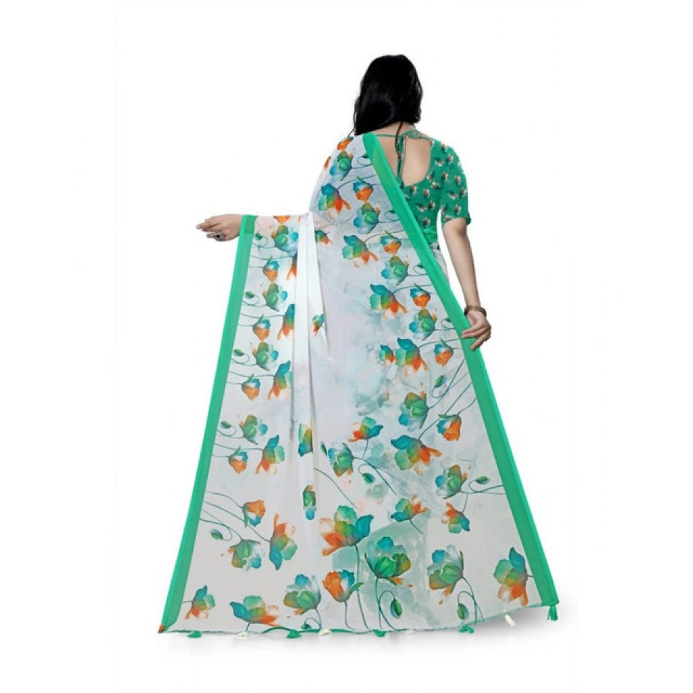 Amfyn Women's Georgette Floral Printed Saree With Unstitched Blouse 5.5Mtr (Green)