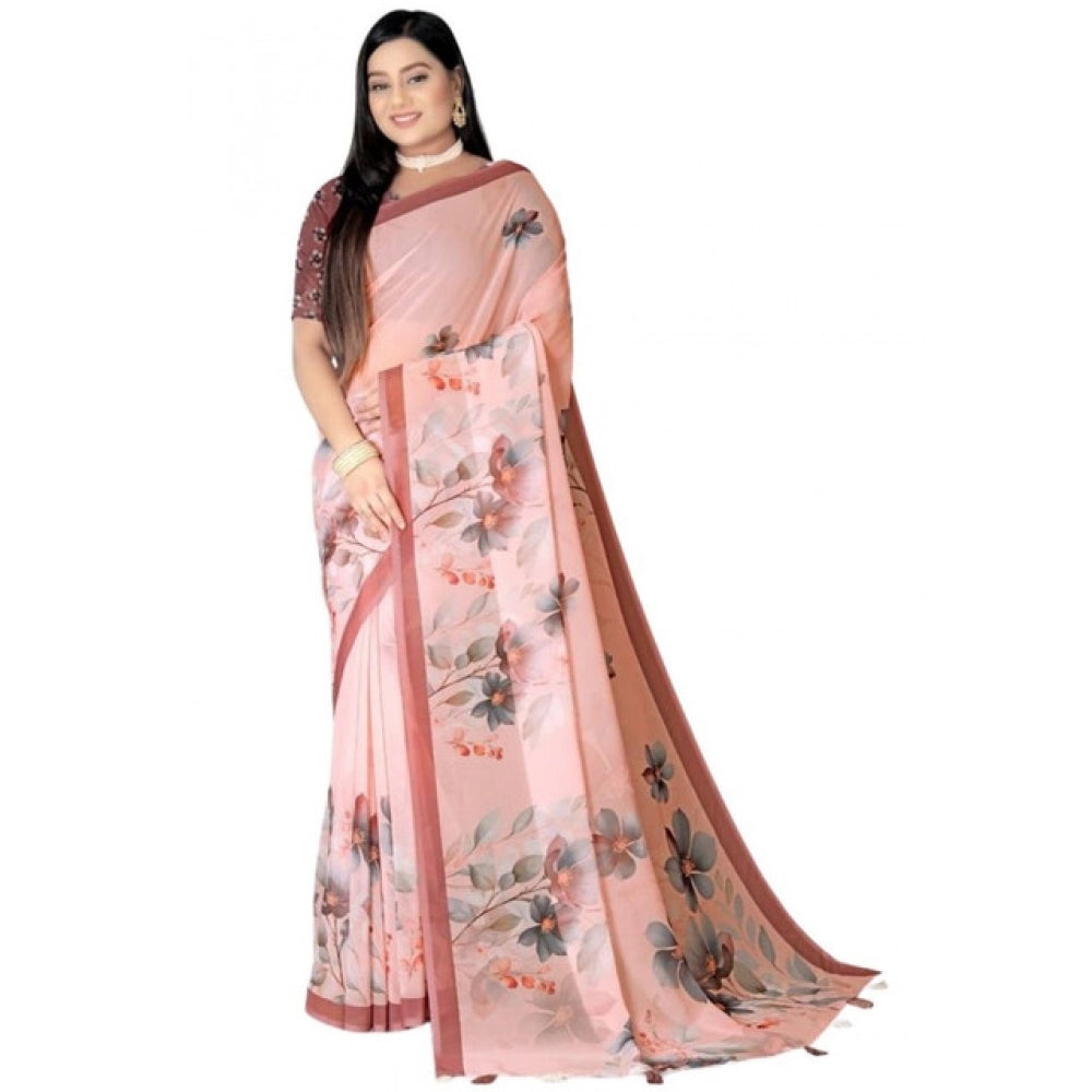 Amfyn Women's Georgette Floral Printed Saree With Unstitched Blouse 5.5Mtr (Peach)