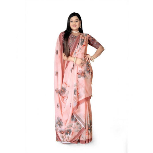 Amfyn Women's Georgette Floral Printed Saree With Unstitched Blouse 5.5Mtr (Peach)