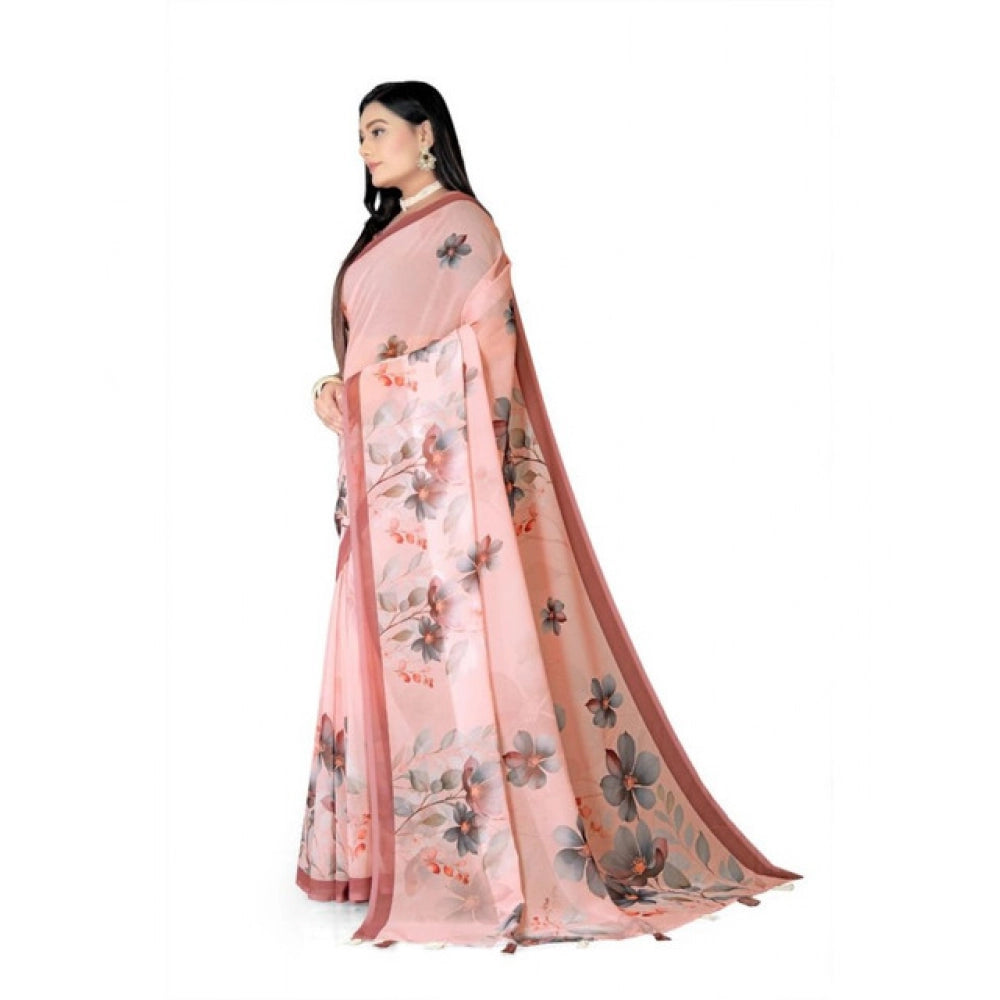 Amfyn Women's Georgette Floral Printed Saree With Unstitched Blouse 5.5Mtr (Peach)