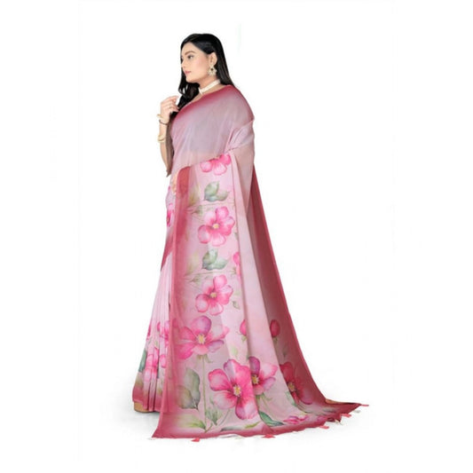 Amfyn Women's Georgette Floral Printed Saree With Unstitched Blouse 5.5Mtr (Rose Pink)