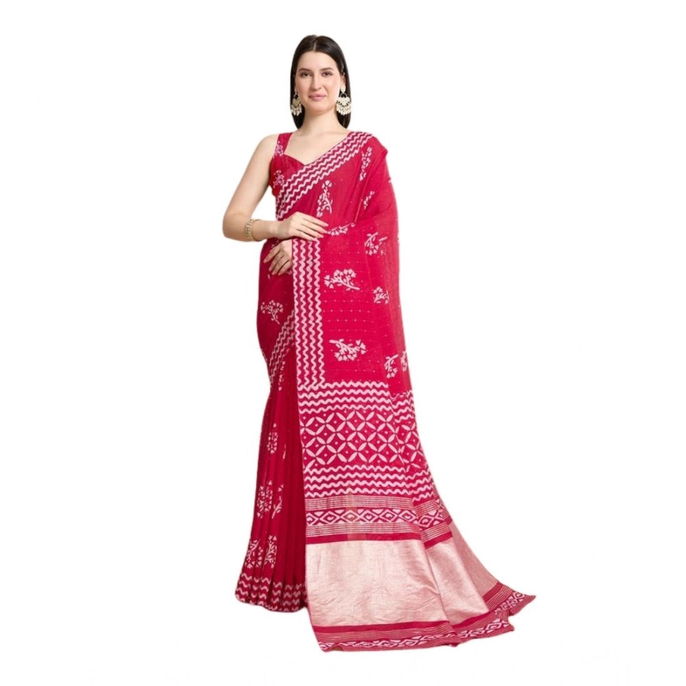 Amfyn Women's Semi Cotton Printed Saree With Unstitched Blouse 5.5Mtr (Red)