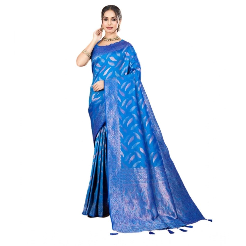 Amfyn Women's Soft Silk Jacquard Saree With Unstitched Blouse 5.5Mtr (Blue)