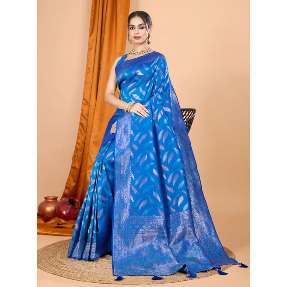 Amfyn Women's Soft Silk Jacquard Saree With Unstitched Blouse 5.5Mtr (Blue)