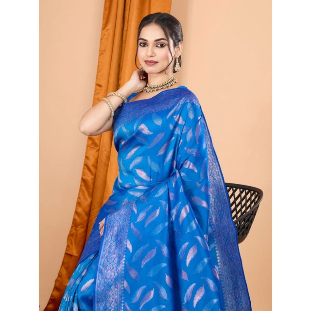 Amfyn Women's Soft Silk Jacquard Saree With Unstitched Blouse 5.5Mtr (Blue)