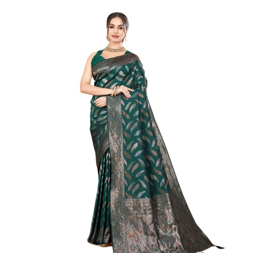 Amfyn Women's Soft Silk Jacquard Saree With Unstitched Blouse 5.5Mtr (Green)