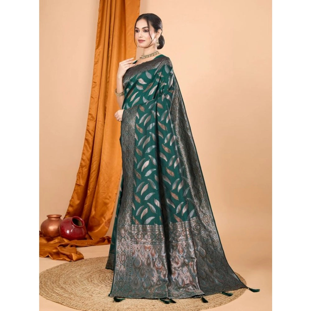 Amfyn Women's Soft Silk Jacquard Saree With Unstitched Blouse 5.5Mtr (Green)