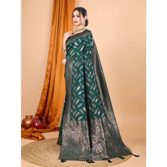 Amfyn Women's Soft Silk Jacquard Saree With Unstitched Blouse 5.5Mtr (Green)