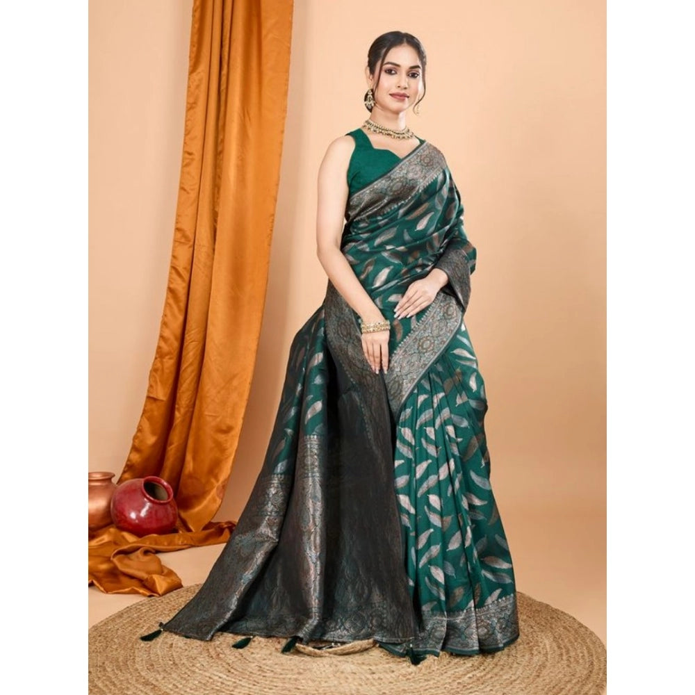 Amfyn Women's Soft Silk Jacquard Saree With Unstitched Blouse 5.5Mtr (Green)