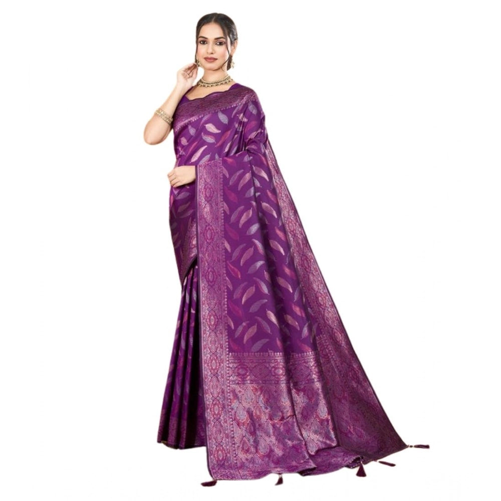 Amfyn Women's Soft Silk Jacquard Saree With Unstitched Blouse 5.5Mtr (Magenta)