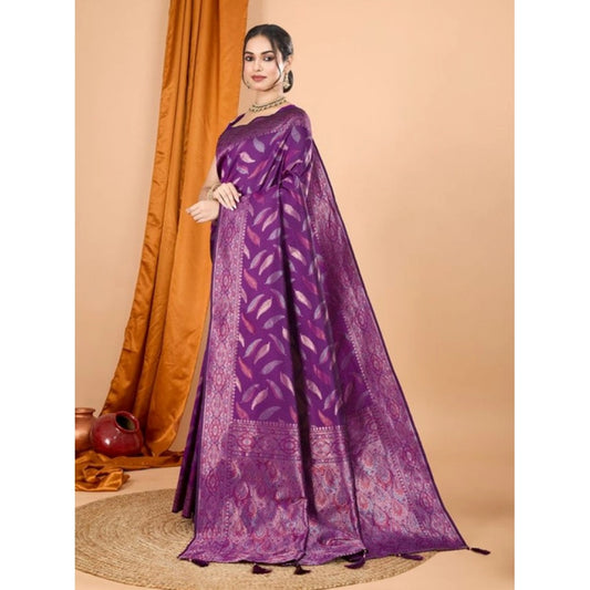 Amfyn Women's Soft Silk Jacquard Saree With Unstitched Blouse 5.5Mtr (Magenta)