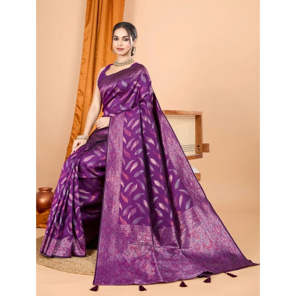 Amfyn Women's Soft Silk Jacquard Saree With Unstitched Blouse 5.5Mtr (Magenta)