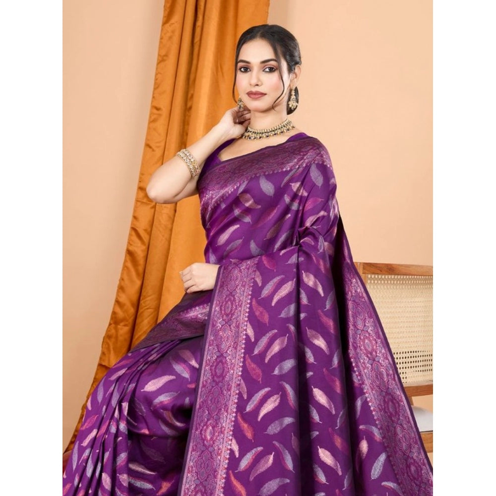 Amfyn Women's Soft Silk Jacquard Saree With Unstitched Blouse 5.5Mtr (Magenta)