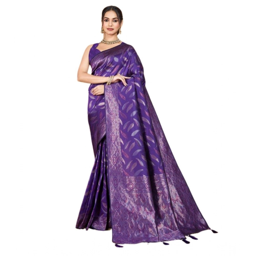Amfyn Women's Soft Silk Jacquard Saree With Unstitched Blouse 5.5Mtr (Purple)