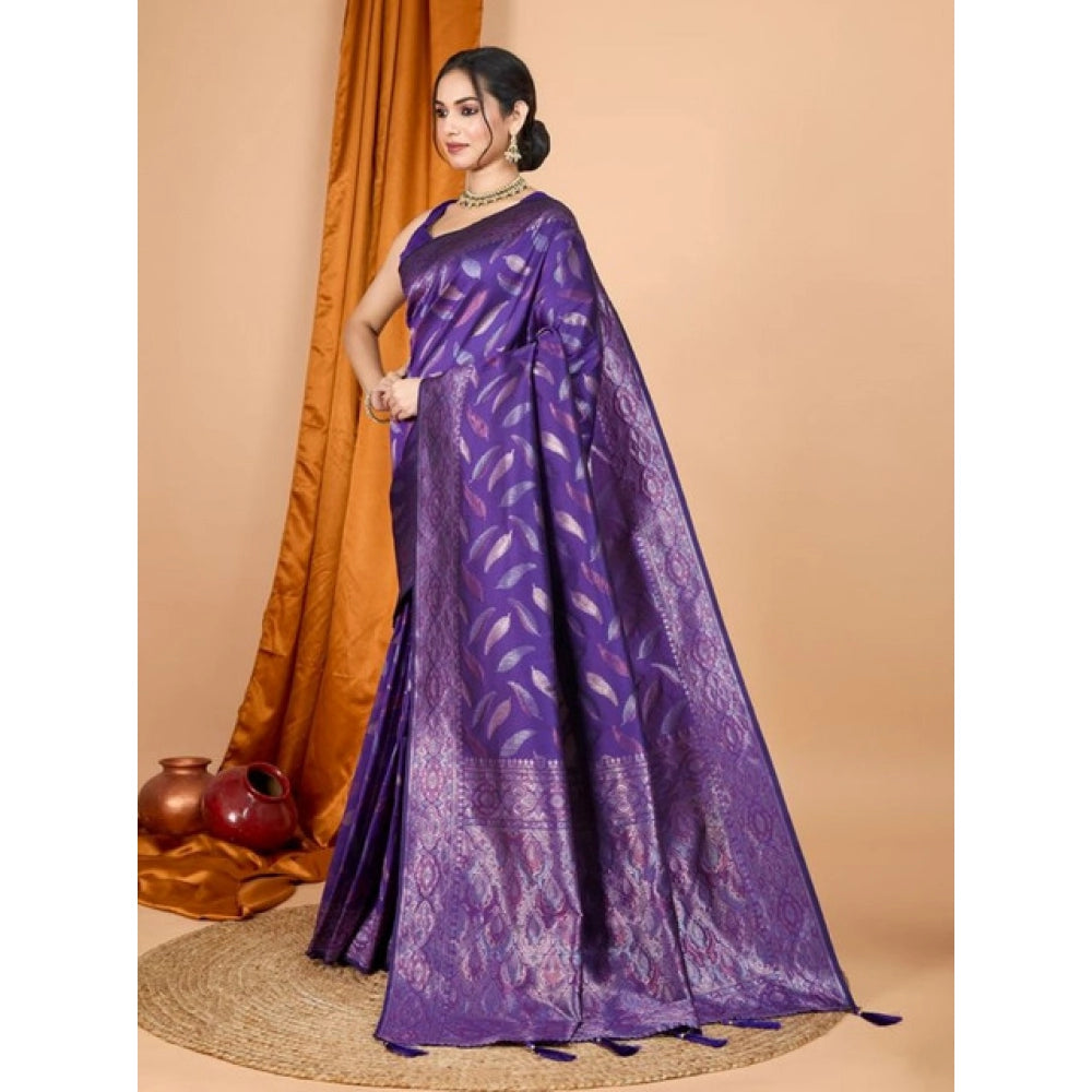 Amfyn Women's Soft Silk Jacquard Saree With Unstitched Blouse 5.5Mtr (Purple)
