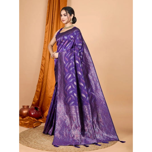 Amfyn Women's Soft Silk Jacquard Saree With Unstitched Blouse 5.5Mtr (Purple)