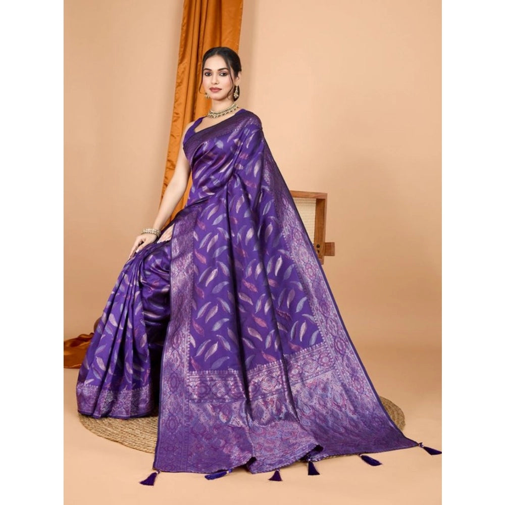 Amfyn Women's Soft Silk Jacquard Saree With Unstitched Blouse 5.5Mtr (Purple)