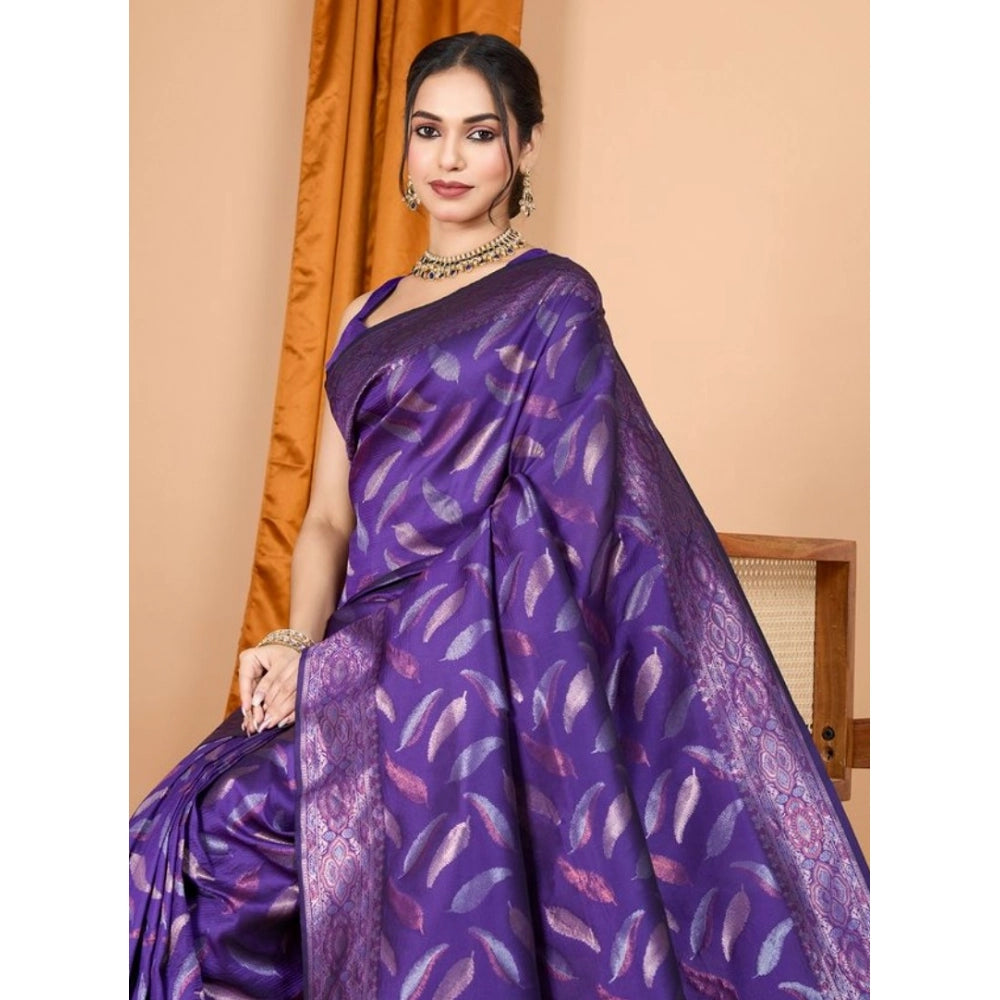 Amfyn Women's Soft Silk Jacquard Saree With Unstitched Blouse 5.5Mtr (Purple)