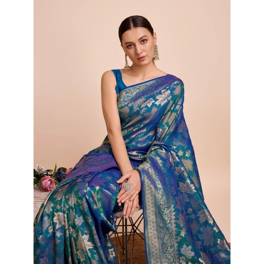 Amfyn Women's Soft Silk Jacquard Saree With Unstitched Blouse 5.5Mtr (Blue)