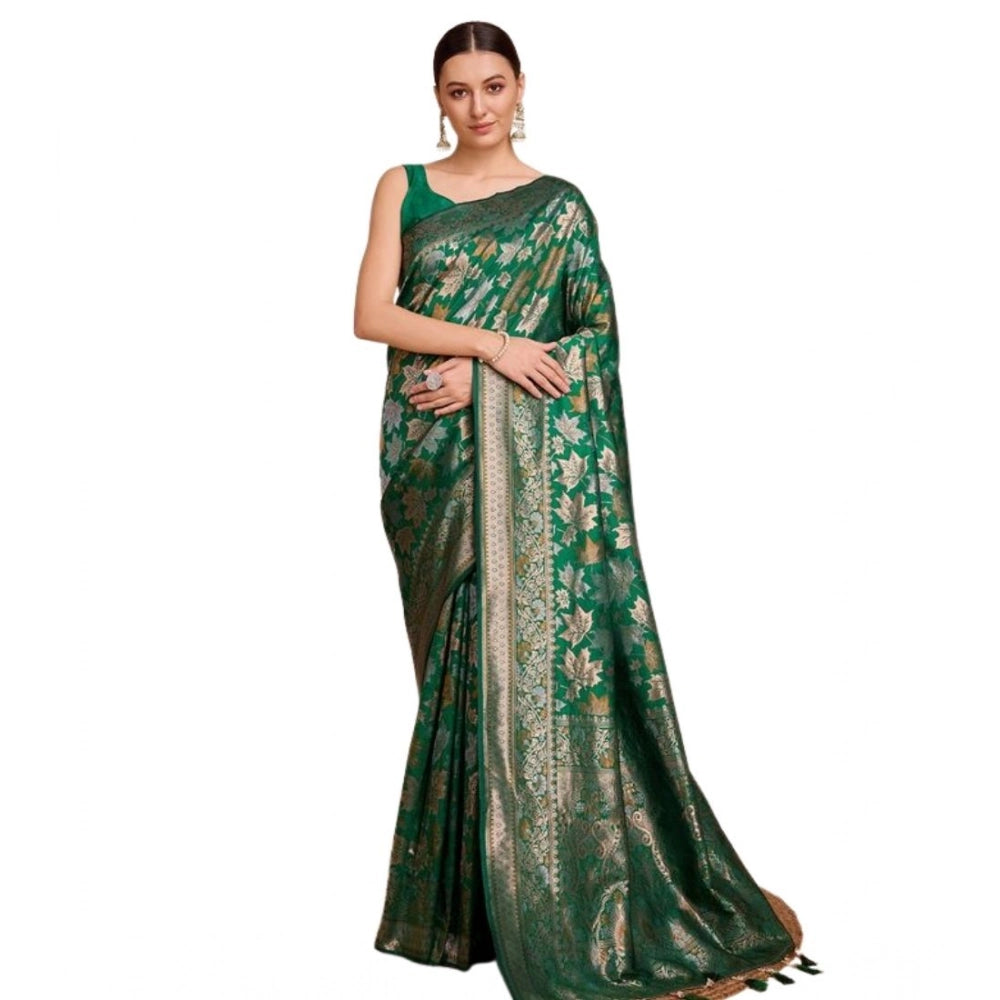 Amfyn Women's Soft Silk Jacquard Saree With Unstitched Blouse 5.5Mtr (Green)