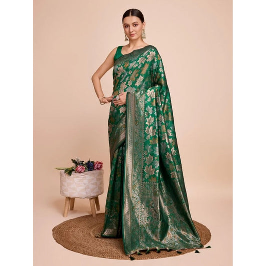 Amfyn Women's Soft Silk Jacquard Saree With Unstitched Blouse 5.5Mtr (Green)