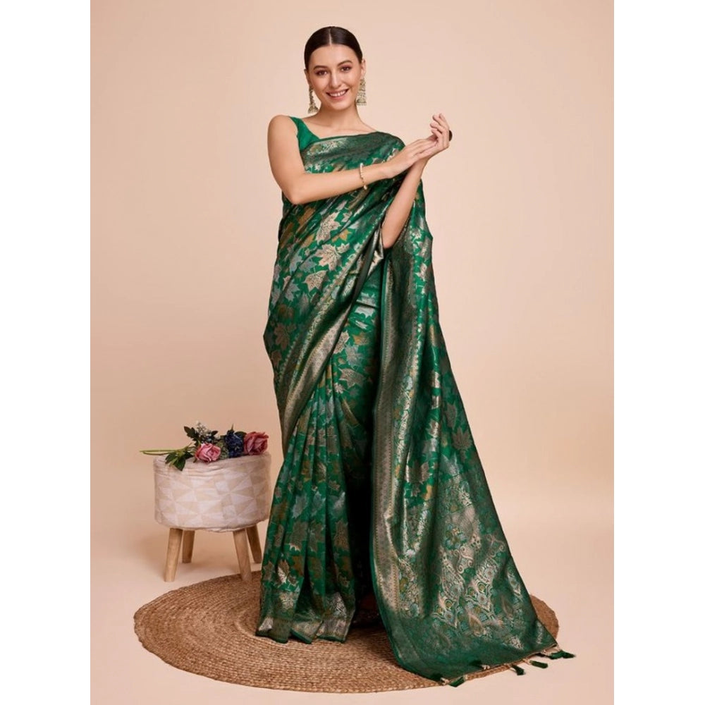 Amfyn Women's Soft Silk Jacquard Saree With Unstitched Blouse 5.5Mtr (Green)