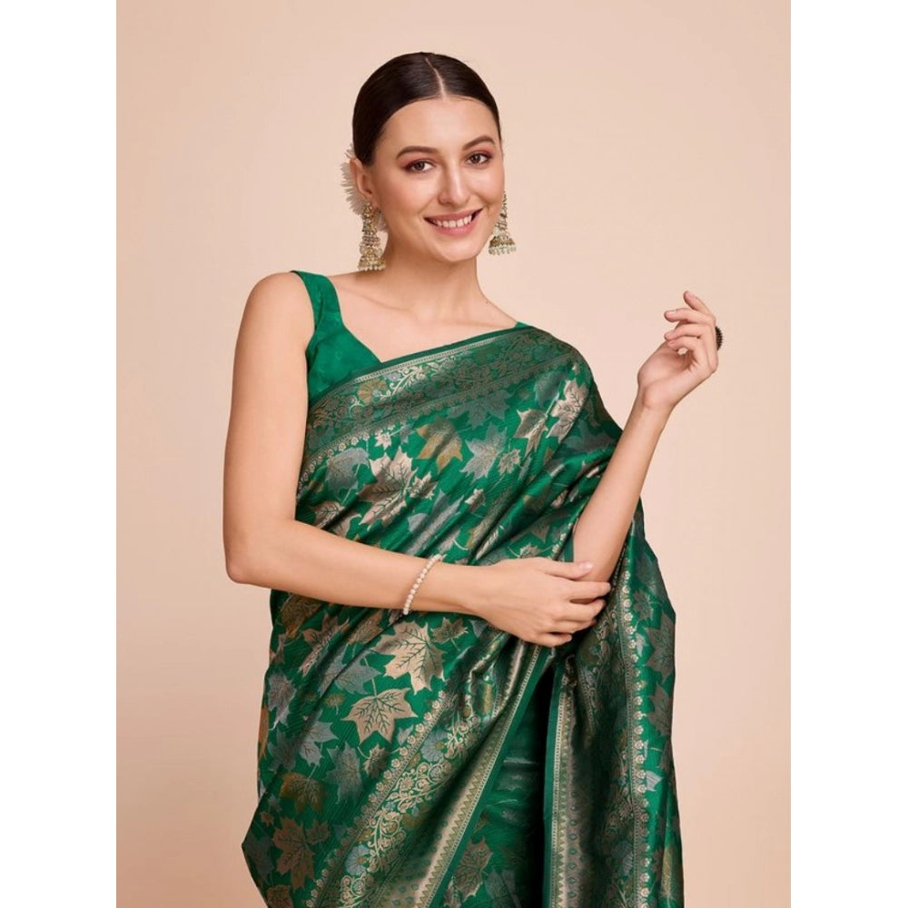 Amfyn Women's Soft Silk Jacquard Saree With Unstitched Blouse 5.5Mtr (Green)